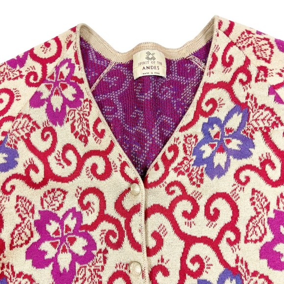 Spirit Of The Andes Pima Cotton Sweater Cardigan Floral Filigree Colorful Sz S - Picture 2 of 9